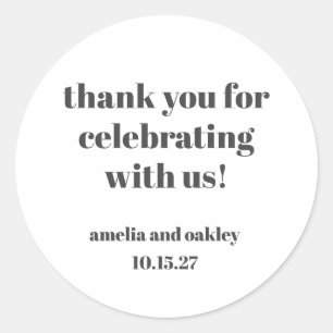 Bold Black White Retro Custom Wedding Thank You  Classic Round Sticker