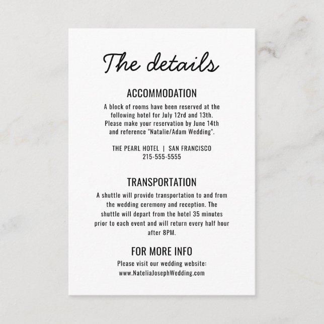 Bold Black & White Retro  Modern Wedding Details Enclosure Card (Front)