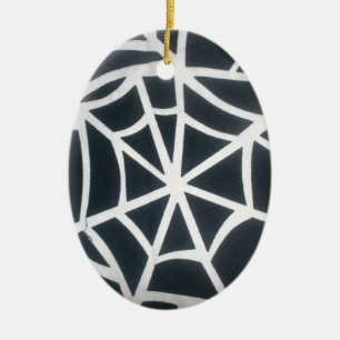 Bold Black & White Spider Web Geometric Pattern Ceramic Tree Decoration