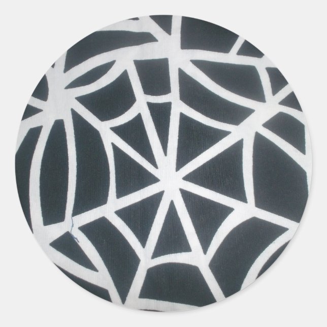 Bold Black & White Spider Web Geometric Pattern Classic Round Sticker (Front)