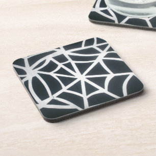 Bold Black & White Spider Web Geometric Pattern Coaster