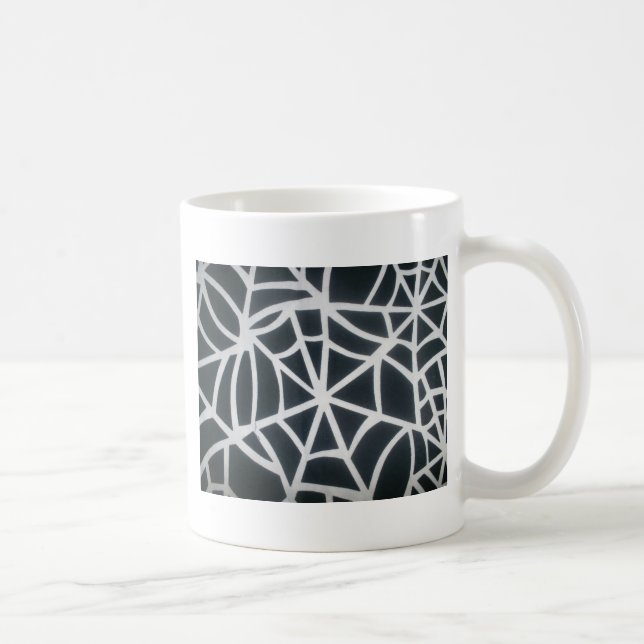 Bold Black & White Spider Web Geometric Pattern Coffee Mug (Right)