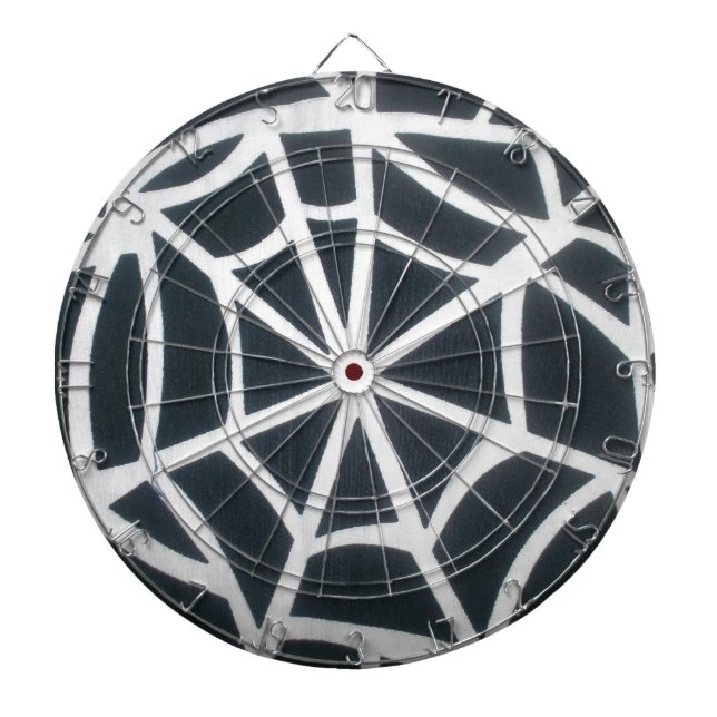 Bold Black & White Spider Web Geometric Pattern Dartboard (Front)