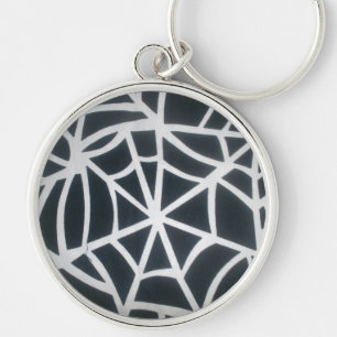Bold Black & White Spider Web Geometric Pattern Key Ring
