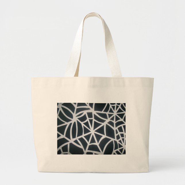 Bold Black & White Spider Web Geometric Pattern Large Tote Bag (Front)