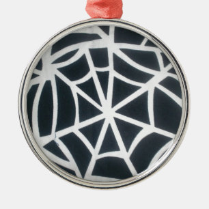 Bold Black & White Spider Web Geometric Pattern Metal Tree Decoration