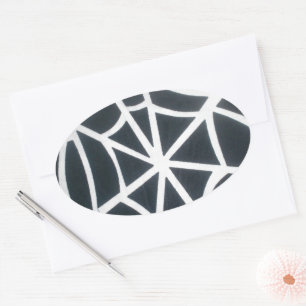 Bold Black & White Spider Web Geometric Pattern Oval Sticker