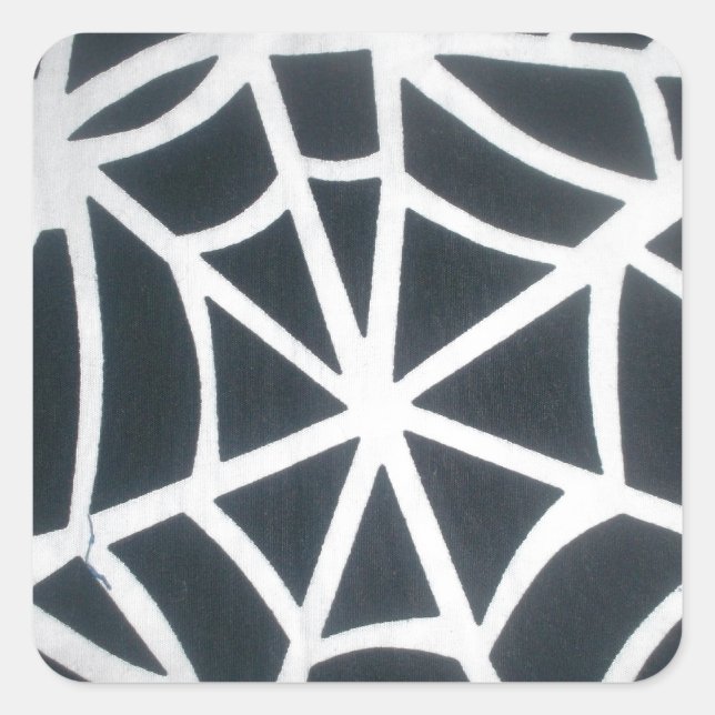 Bold Black & White Spider Web Geometric Pattern Square Sticker (Front)