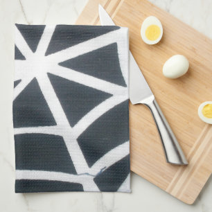 Bold Black & White Spider Web Geometric Pattern Tea Towel