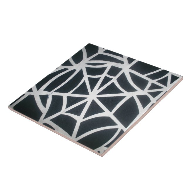 Bold Black & White Spider Web Geometric Pattern Tile (Side)