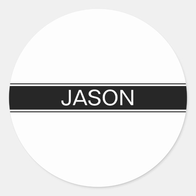 Bold Black & White Stripe Editable Text Classic Round Sticker (Front)