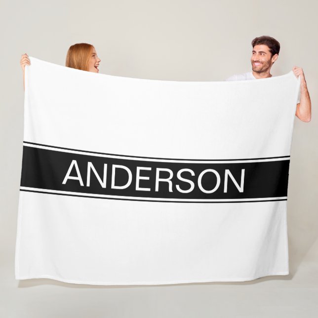 Bold Black & White Stripe Editable Text Fleece Blanket (In Situ)