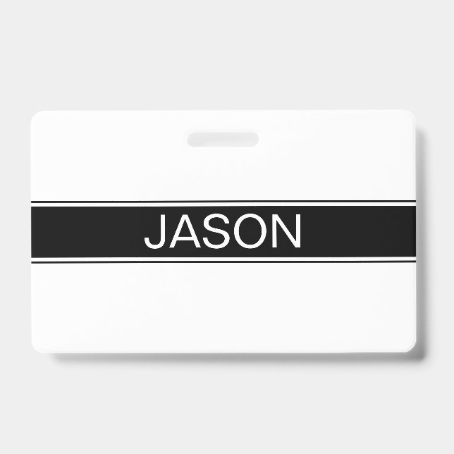Bold Black & White Stripe Editable Text ID Badge (Front)