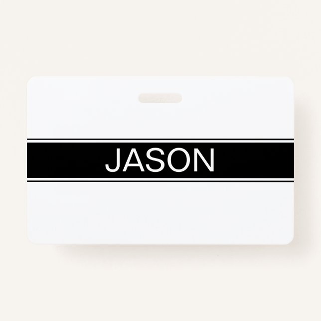 Bold Black & White Stripe Editable Text ID Badge (Front)