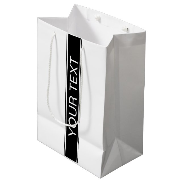 Bold Black & White Stripe Editable Text Medium Gift Bag (Front Angled)