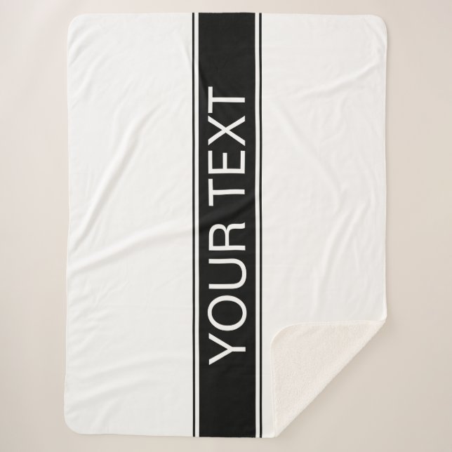 Bold Black & White Stripe Editable Text Sherpa Blanket (Front)