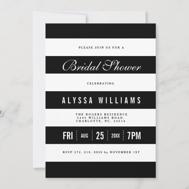 Bold Black | White Stripes Bridal Shower Invite (Front)