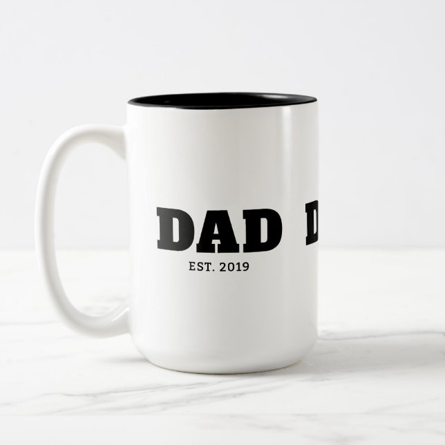 Bold Black & White Text Est Year Dad Two-Tone Coffee Mug (Left)