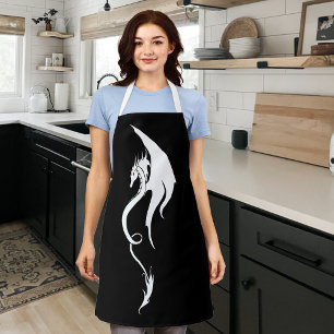 Bold Black White Tribal Dragon Illustration Design Apron