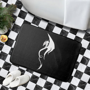 Bold Black White Tribal Dragon Illustration Design Bath Mat