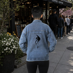 Bold Black White Tribal Dragon Illustration Design Denim Jacket
