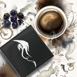 Bold Black White Tribal Dragon Illustration Design Glass Coaster