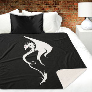 Bold Black White Tribal Dragon Illustration Design Sherpa Blanket