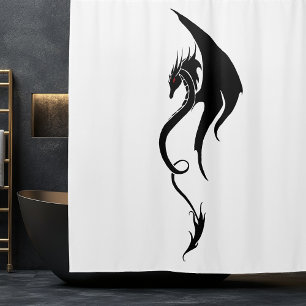 Bold Black White Tribal Dragon Illustration Design Shower Curtain