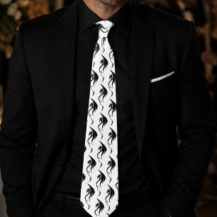 Bold Black White Tribal Dragon Illustration Design Tie