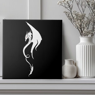 Bold Black White Tribal Dragon Illustration Design Tile