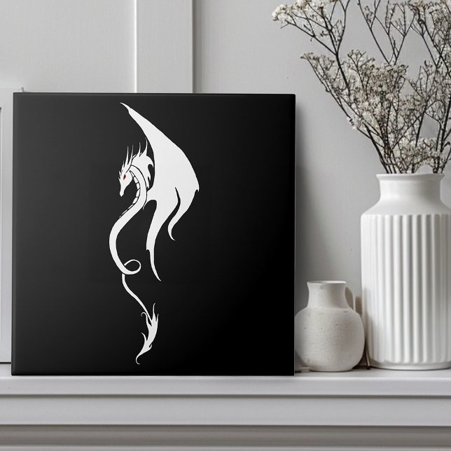 Bold Black White Tribal Dragon Illustration Design Tile (Creator Uploaded)