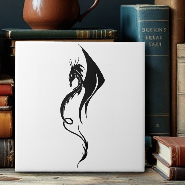 Bold Black White Tribal Dragon Illustration Design Tile (Creator Uploaded)