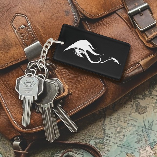 Bold Black White Tribal Dragon QR code Key Ring (Creator Uploaded)