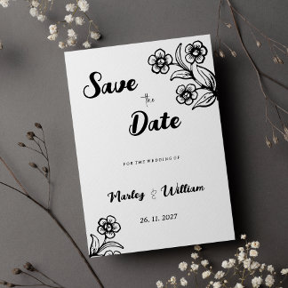 Bold black white typography floral Save the Date  Invitation