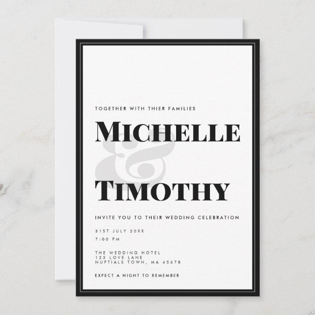 Bold Black White Typography Minimalist Wedding Invitation (Front)