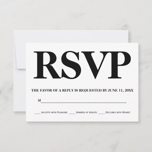 Bold black, white typography stripes wedding RSVP (Front)