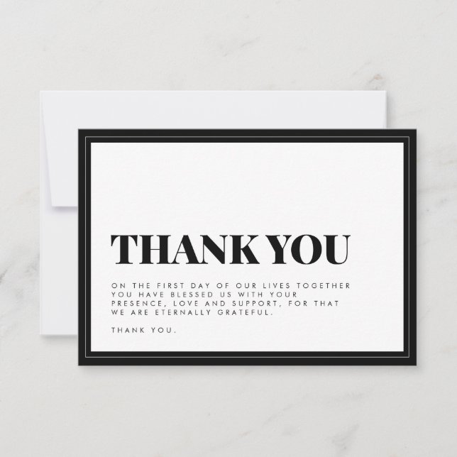 Bold Black White Typography Wedding  Thank You Car Card (Front)