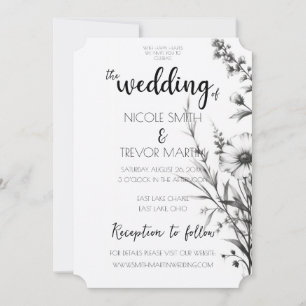 Bold Black & White Wildflowers Invitation