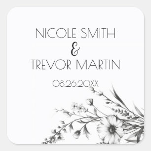 Bold Black & White Wildflowers Square Sticker