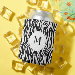Bold Black White Zebra Print Pattern Cool Monogram Can Cooler