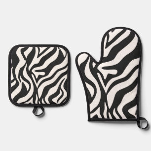 Bold Black White Zebra Stripe Wild Animal Pattern Oven Mitt & Pot Holder Set