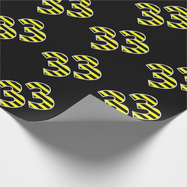 Bold, Black & Yellow Stripes 33 Event # (Birthday) Wrapping Paper (Corner)