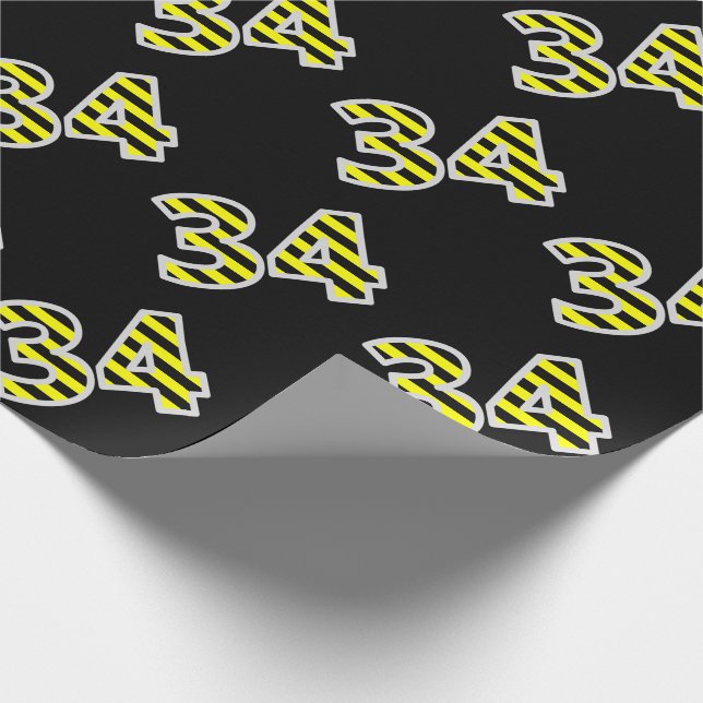 Bold, Black & Yellow Stripes 34 Event # (Birthday) Wrapping Paper (Corner)