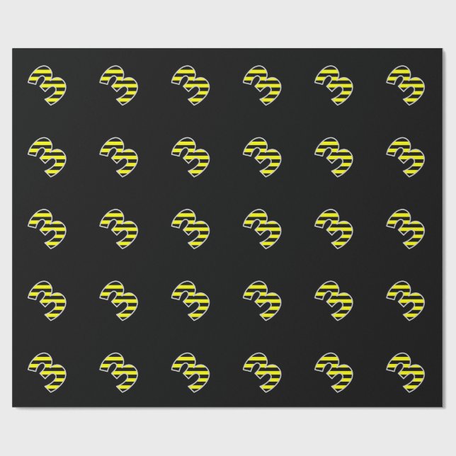 Bold, Black & Yellow Stripes 3 Event # (Birthday) Wrapping Paper (Flat)