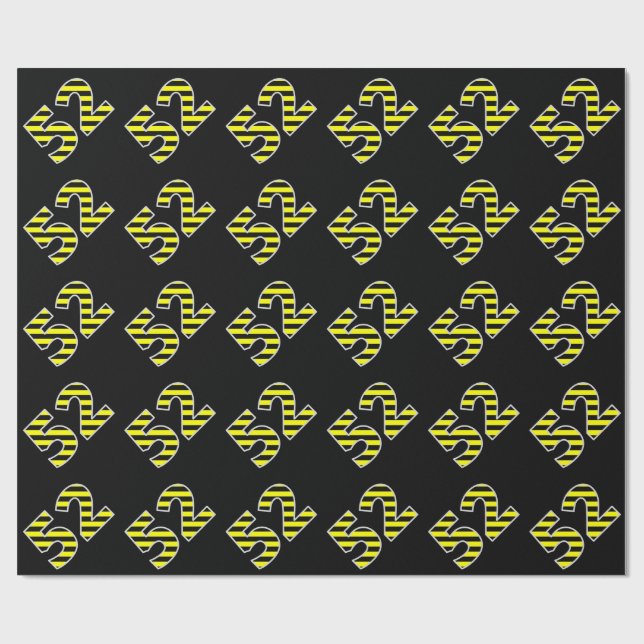 Bold, Black & Yellow Stripes 52 Event # (Birthday) Wrapping Paper (Flat)