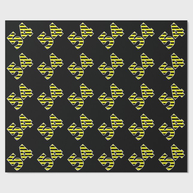 Bold, Black & Yellow Stripes 54 Event # (Birthday) Wrapping Paper (Flat)