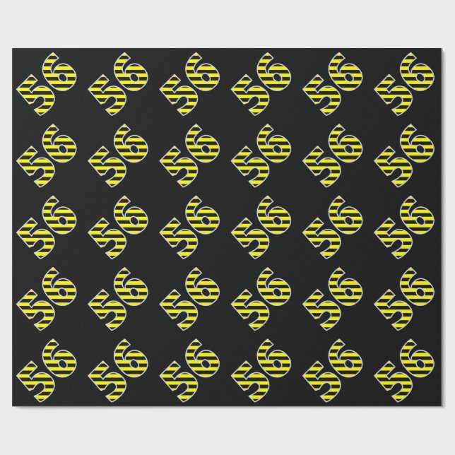 Bold, Black & Yellow Stripes 56 Event # (Birthday) Wrapping Paper (Flat)