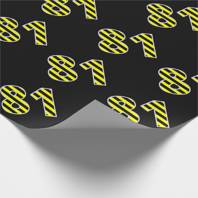 Bold, Black & Yellow Stripes 81 Event # (Birthday) Wrapping Paper (Corner)
