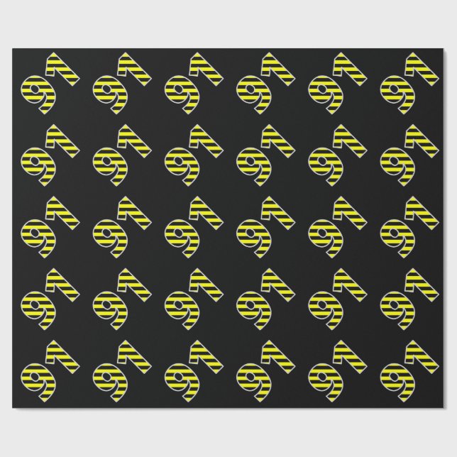 Bold, Black & Yellow Stripes 91 Event # (Birthday) Wrapping Paper (Flat)