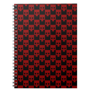 Bold Block Skull in Blood Red on Black Notebook